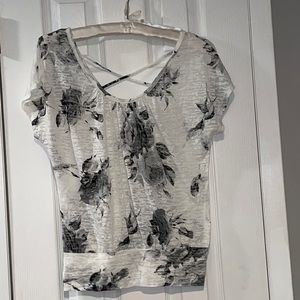 BCX White Gray Floral Crisscross Back Blouse